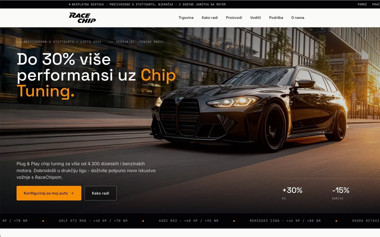 RaceChip.hr storefront with a chip tuning hero
